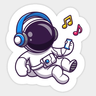 Astronaut Listening Music With Headphone Cartoon Sticker